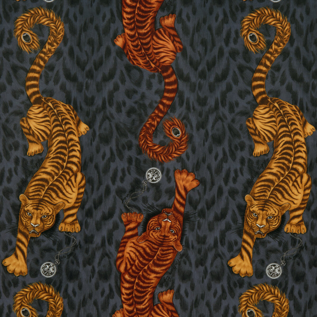 Tigris Velvet fabric in flame color - pattern F1213/01.CAC.0 - by Clarke And Clarke in the Animalia By Emma J Shipley For C&amp;C collection