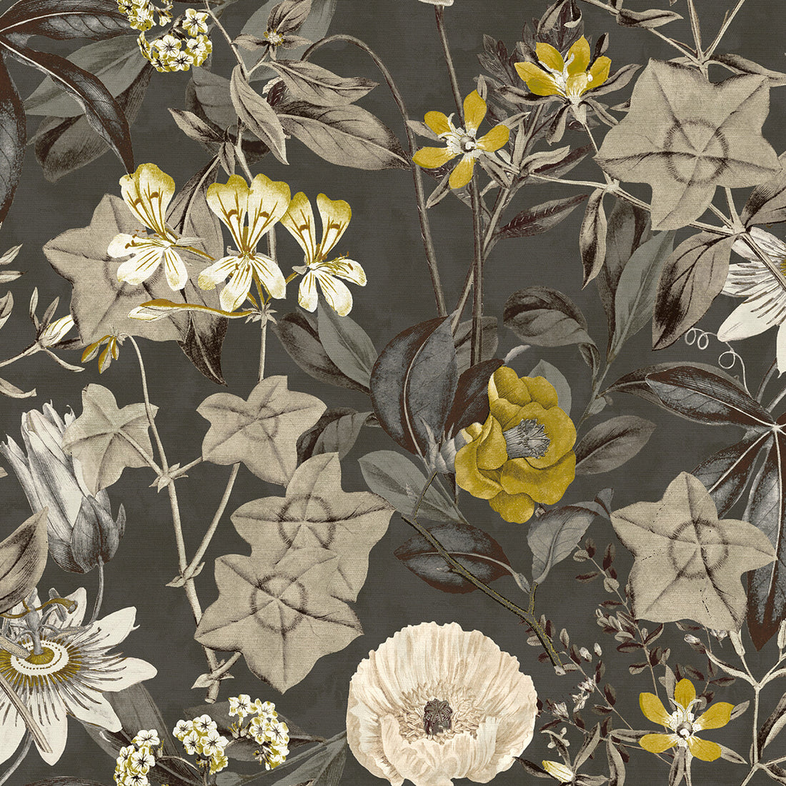 Passiflora fabric in charcoal color - pattern F1304/01.CAC.0 - by Clarke And Clarke in the Clarke &amp; Clarke Exotica collection