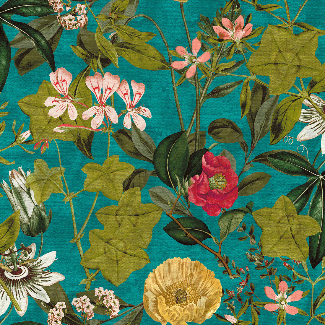 Passiflora fabric in kingfisher color - pattern F1304/02.CAC.0 - by Clarke And Clarke in the Clarke &amp; Clarke Exotica collection