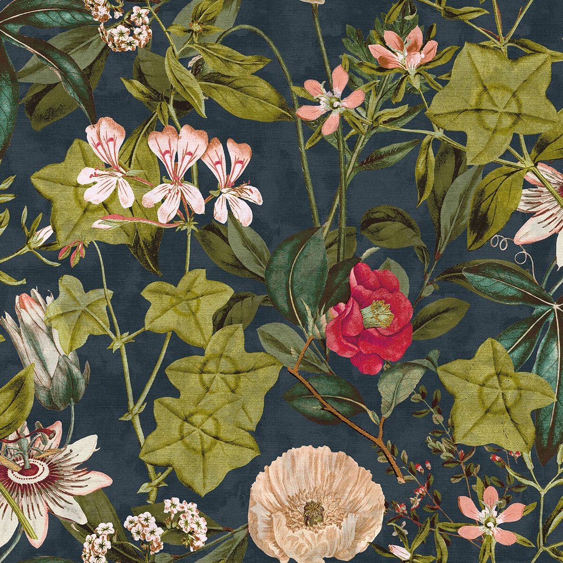 Passiflora fabric in midnight/spice color - pattern F1304/03.CAC.0 - by Clarke And Clarke in the Clarke &amp; Clarke Exotica collection