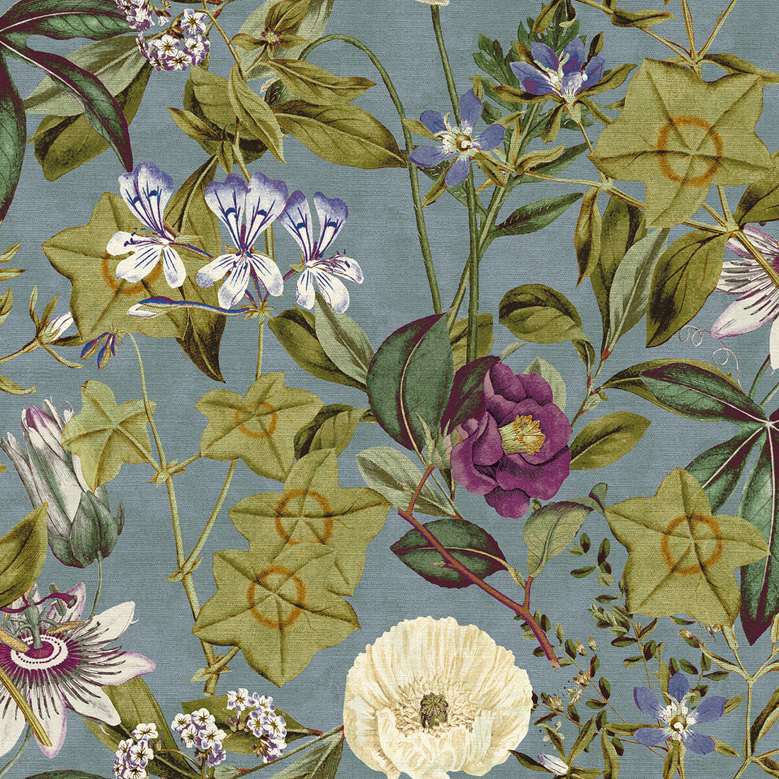 Passiflora fabric in slate/amethyst color - pattern F1304/05.CAC.0 - by Clarke And Clarke in the Clarke &amp; Clarke Exotica collection