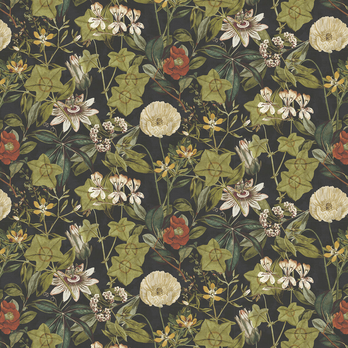 Passiflora fabric in noir velvet color - pattern F1304/09.CAC.0 - by Clarke And Clarke in the Clarke & Clarke Exotica 2 collection