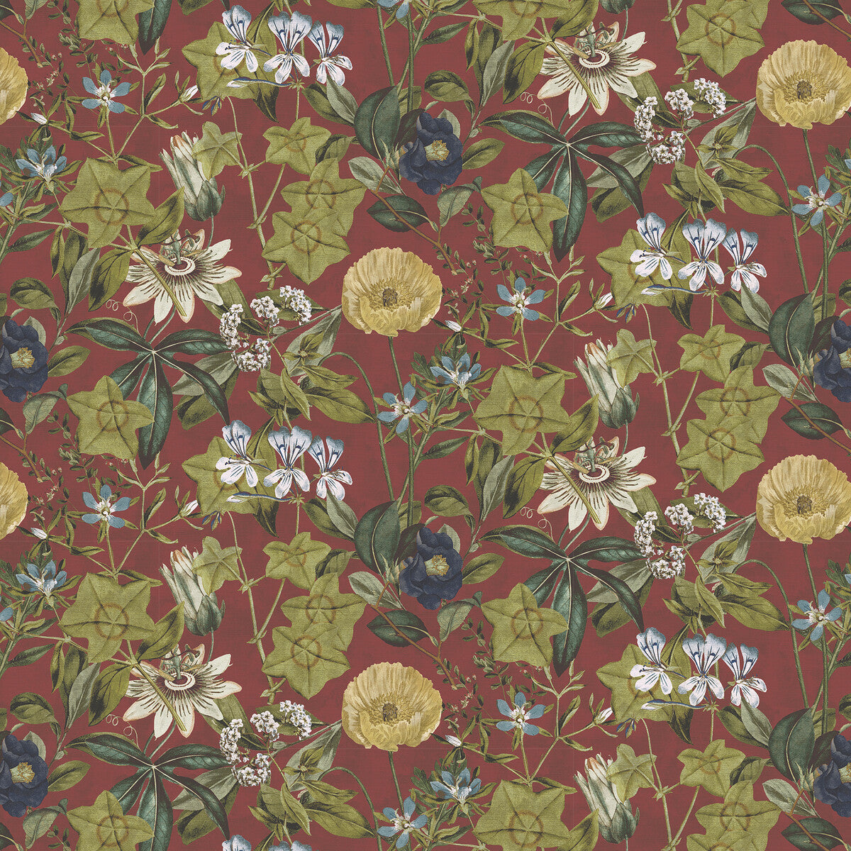 Passiflora fabric in rouge velvet color - pattern F1304/10.CAC.0 - by Clarke And Clarke in the Clarke & Clarke Exotica 2 collection