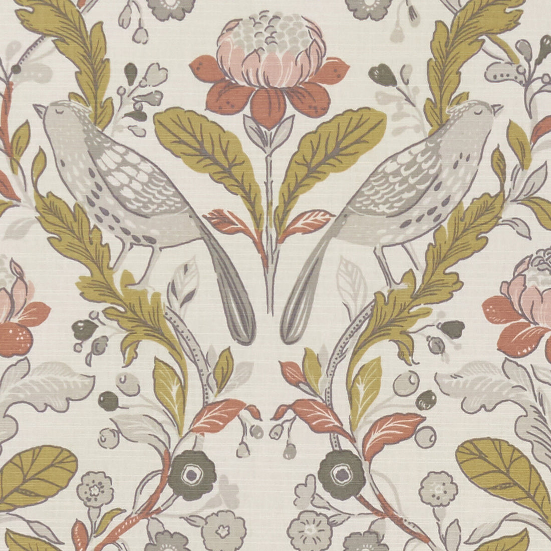Orchard Birds fabric in birds ochre color - pattern F1316/03.CAC.0 - by Clarke And Clarke in the Sherwood By Studio G For C&amp;C collection