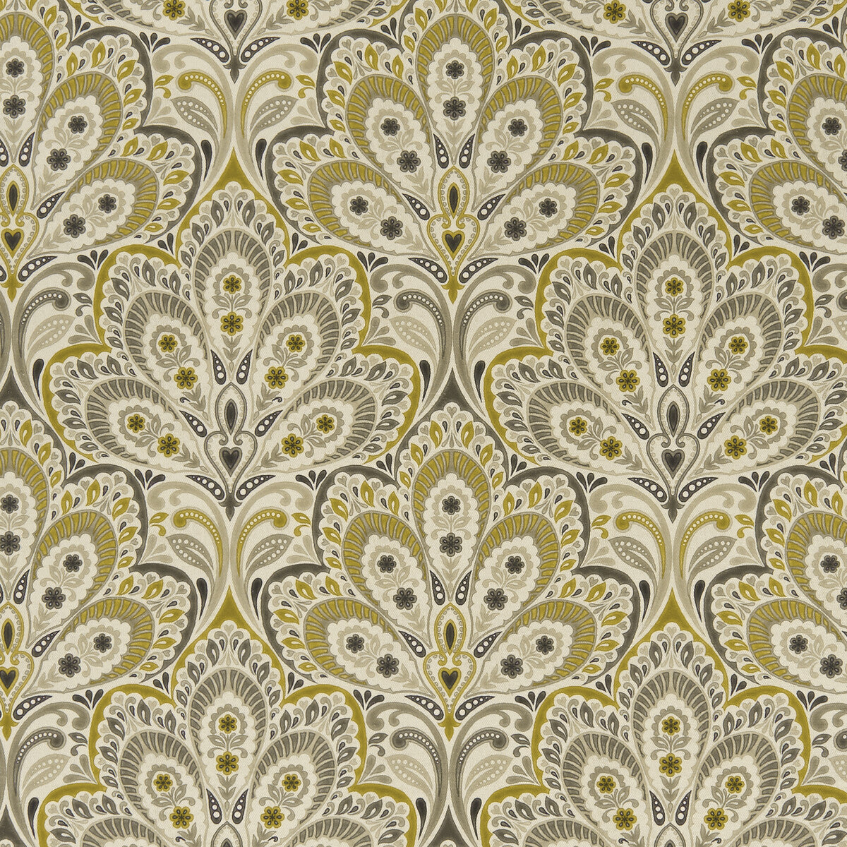 Persia fabric in charcoal/ochre color - pattern F1332/01.CAC.0 - by Clarke And Clarke in the Clarke & Clarke Eden collection