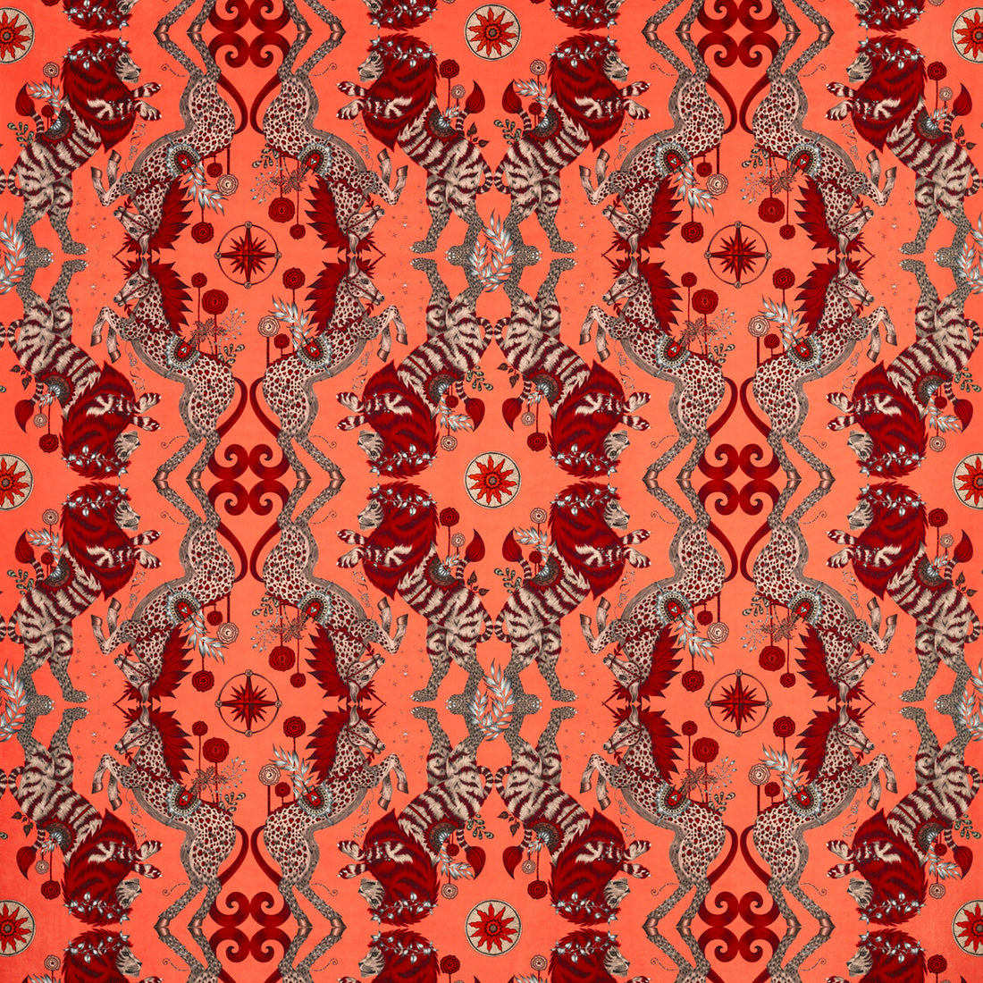 Caspian Velvet fabric in coral color - pattern F1474/01.CAC.0 - by Clarke And Clarke in the Wilderie By Emma J Shipley For C&amp;C collection