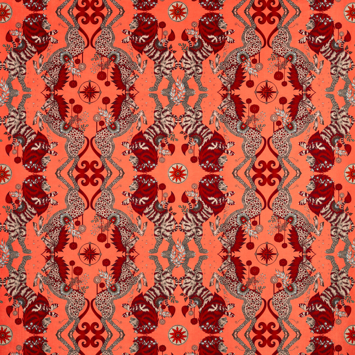Caspian Velvet fabric in coral color - pattern F1474/01.CAC.0 - by Clarke And Clarke in the Wilderie By Emma J Shipley For C&C collection