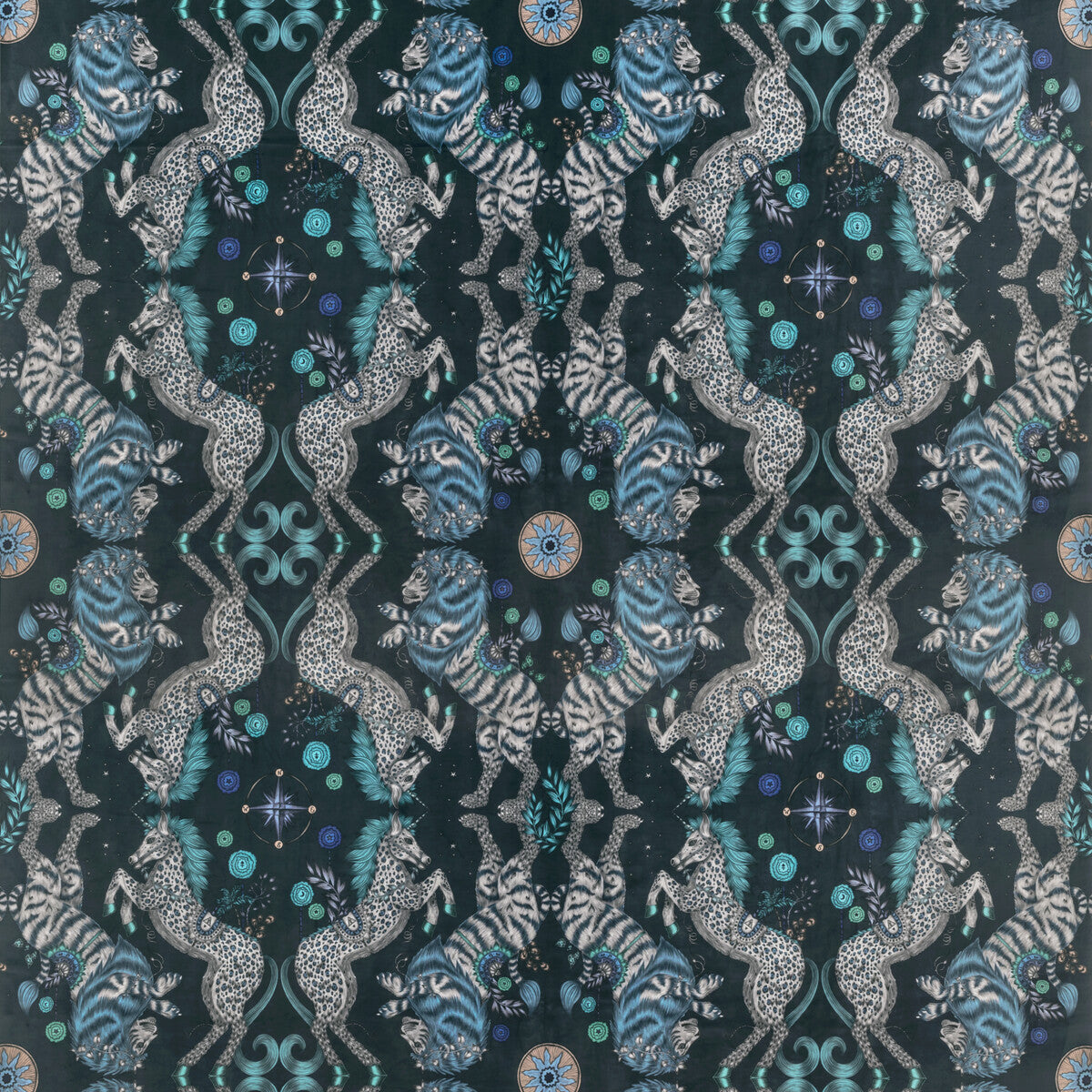 Caspian Velvet fabric in navy color - pattern F1474/02.CAC.0 - by Clarke And Clarke in the Wilderie By Emma J Shipley For C&C collection