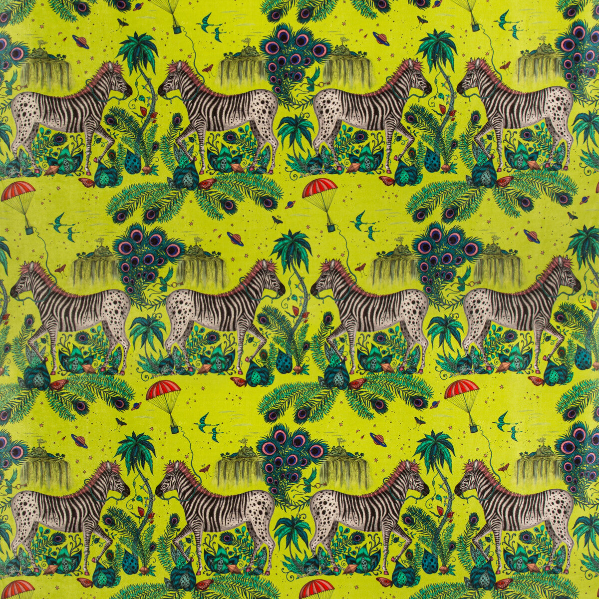Lost World Velvet fabric in lime color - pattern F1477/01.CAC.0 - by Clarke And Clarke in the Wilderie By Emma J Shipley For C&C collection