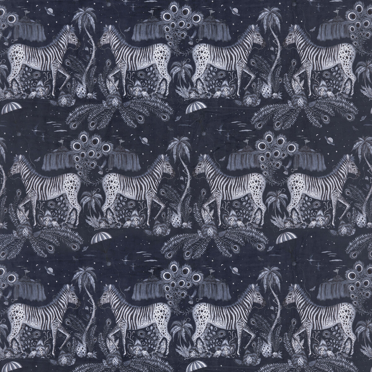 Lostworld fabric in navy color - pattern F1477/02.CAC.0 - by Clarke And Clarke in the Wilderie By Emma J Shipley For C&C collection