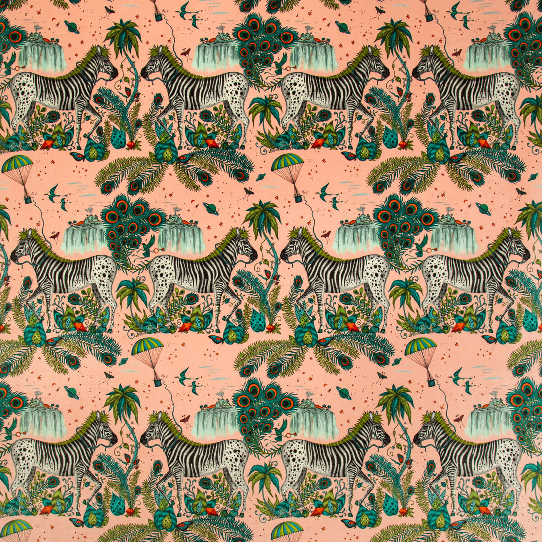 Lost World Velvet fabric in pink color - pattern F1477/03.CAC.0 - by Clarke And Clarke in the Wilderie By Emma J Shipley For C&amp;C collection
