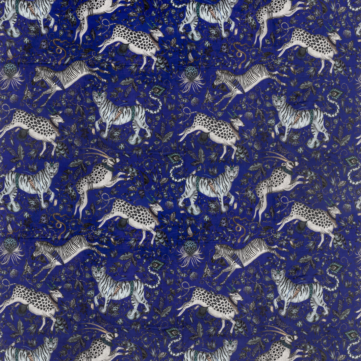 Protea Velvet fabric in blue color - pattern F1479/01.CAC.0 - by Clarke And Clarke in the Wilderie By Emma J Shipley For C&C collection
