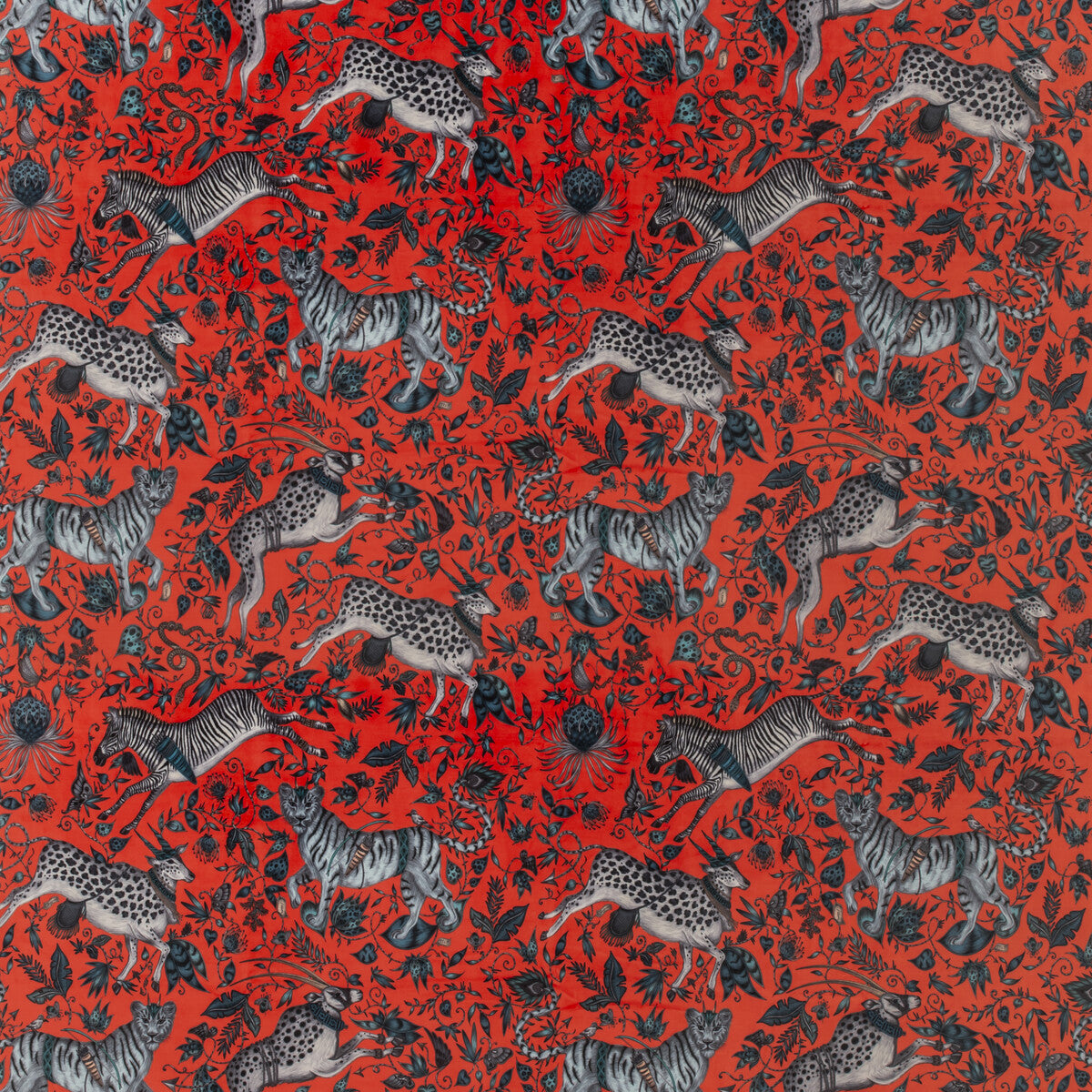 Protea Velvet fabric in coral color - pattern F1479/03.CAC.0 - by Clarke And Clarke in the Wilderie By Emma J Shipley For C&C collection