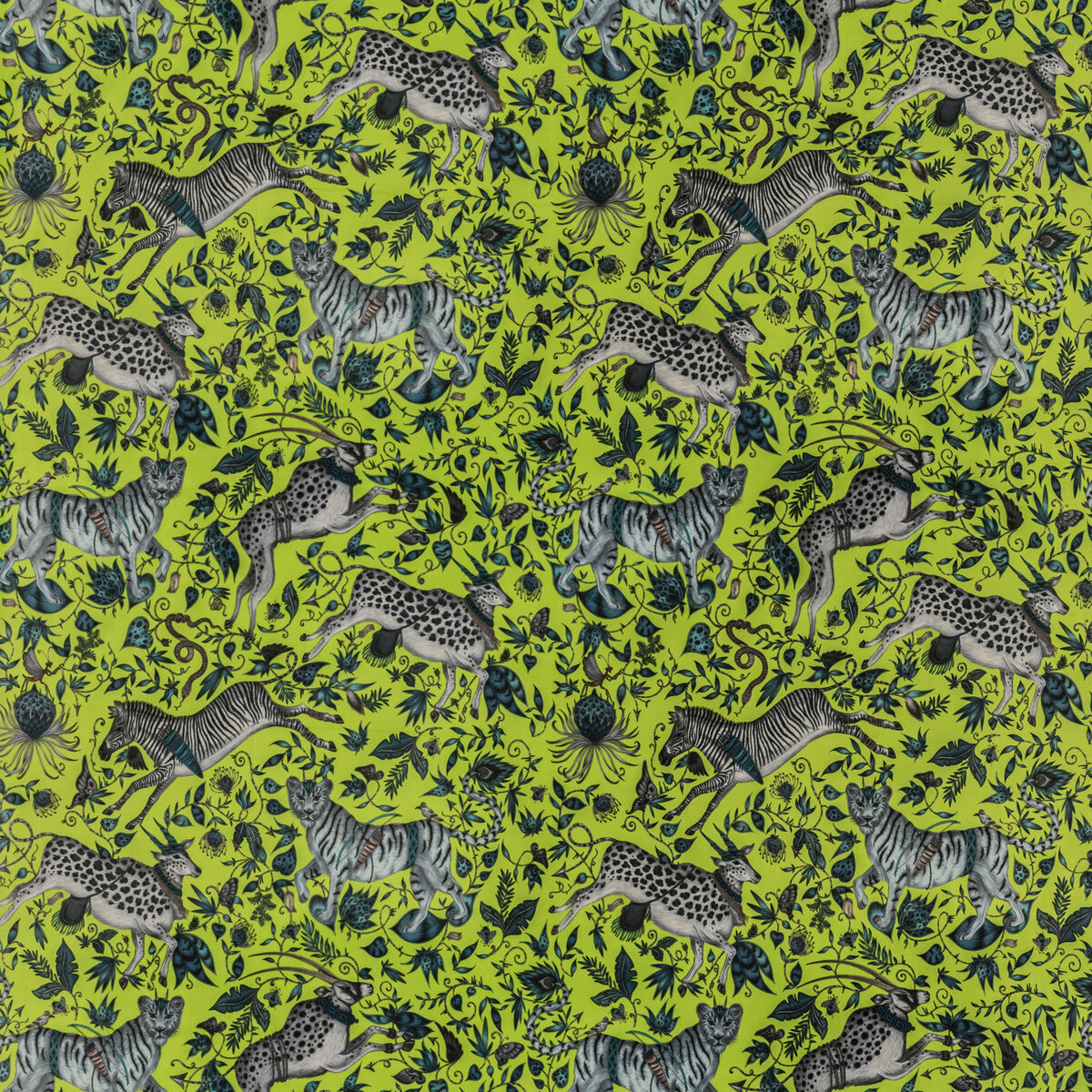 Protea Velvet fabric in lime color - pattern F1479/04.CAC.0 - by Clarke And Clarke in the Wilderie By Emma J Shipley For C&C collection