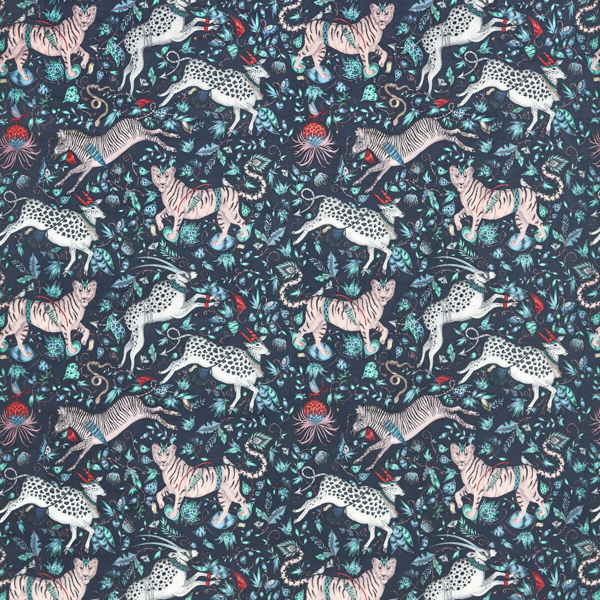 Protea Velvet fabric in navy color - pattern F1479/05.CAC.0 - by Clarke And Clarke in the Wilderie By Emma J Shipley For C&C collection