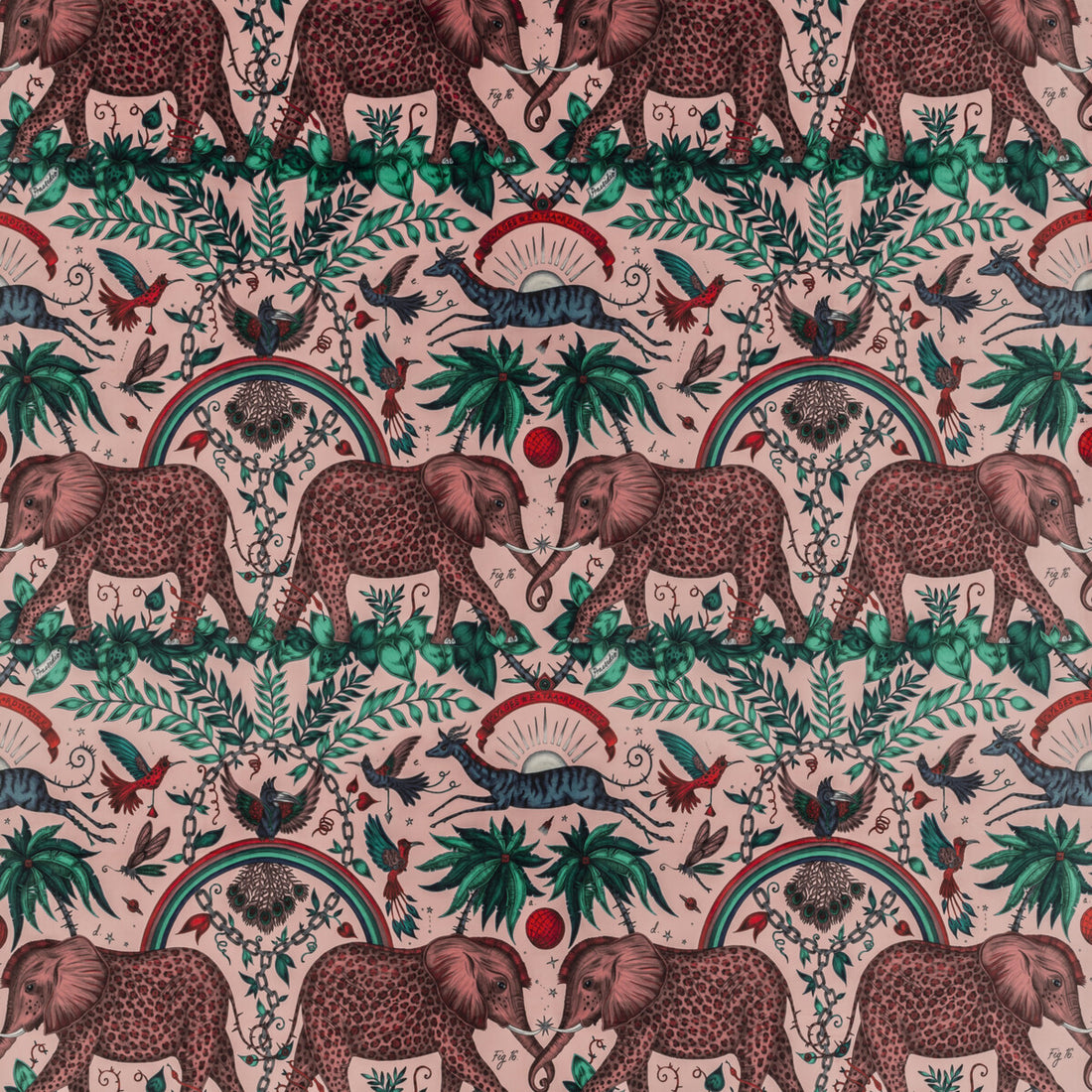 Zambezi Velvet fabric in pink color - pattern F1481/01.CAC.0 - by Clarke And Clarke in the Wilderie By Emma J Shipley For C&amp;C collection