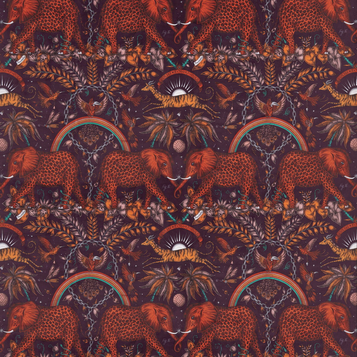 Zambezi Velvet fabric in wine color - pattern F1481/03.CAC.0 - by Clarke And Clarke in the Wilderie By Emma J Shipley For C&C collection