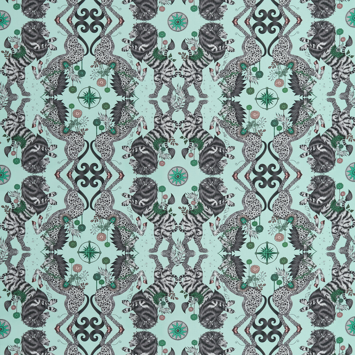 Caspian Satin fabric in aqua color - pattern F1482/01.CAC.0 - by Clarke And Clarke in the Wilderie By Emma J Shipley For C&C collection