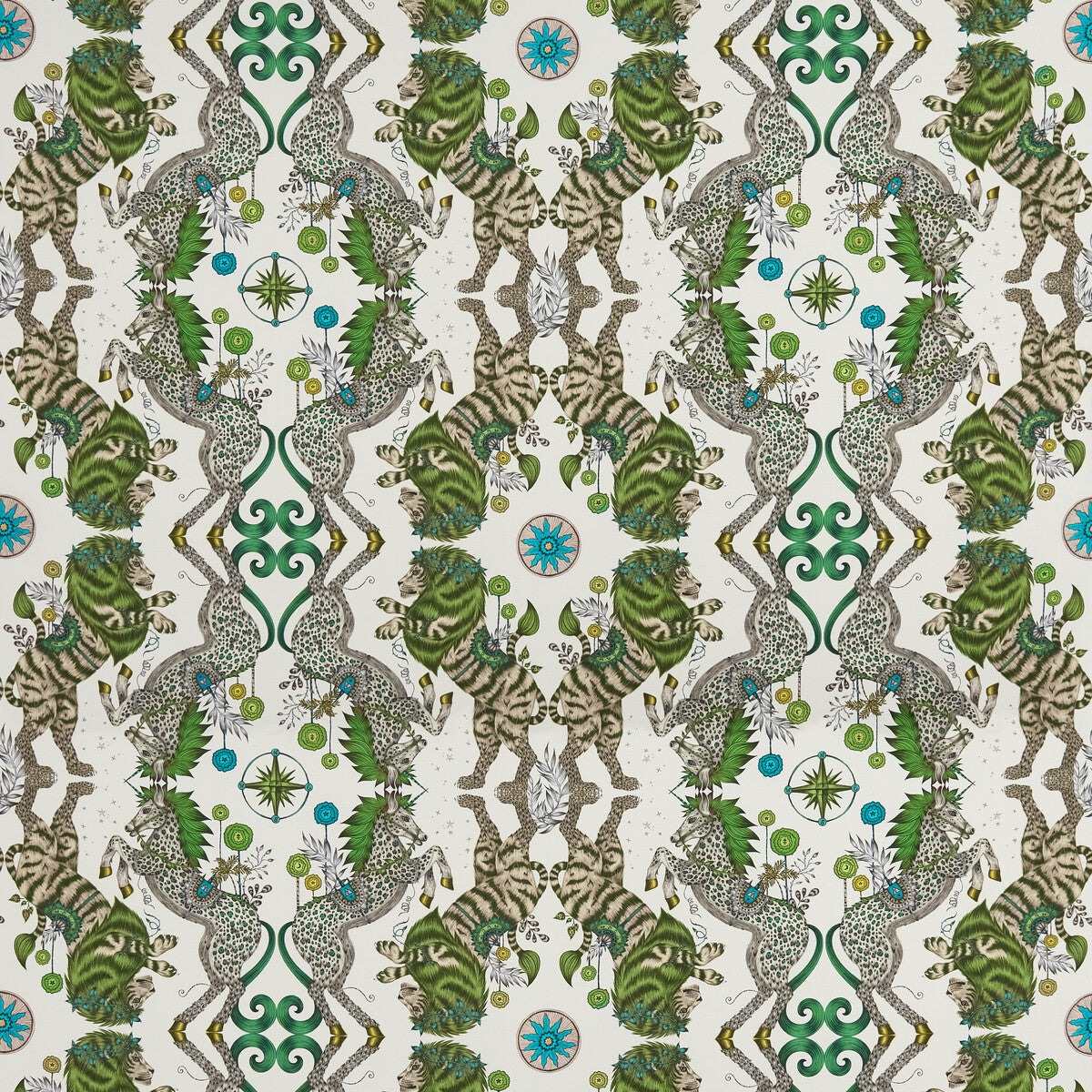 Caspian Satin fabric in lime color - pattern F1482/02.CAC.0 - by Clarke And Clarke in the Wilderie By Emma J Shipley For C&C collection