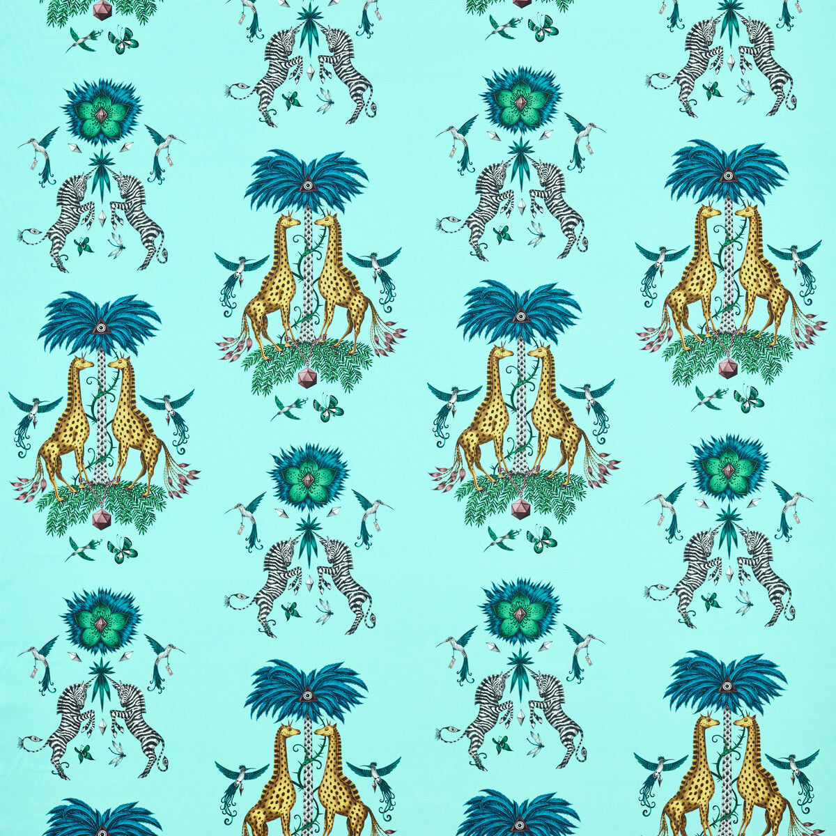 Creatura Satin fabric in turquoise color - pattern F1483/01.CAC.0 - by Clarke And Clarke in the Wilderie By Emma J Shipley For C&C collection