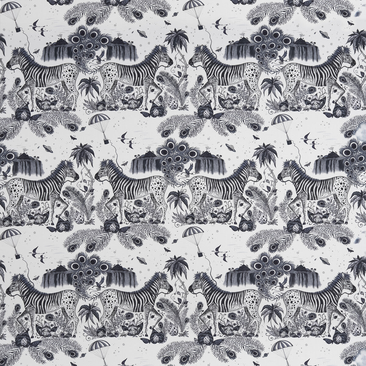 Lost World Satin fabric in blue color - pattern F1484/01.CAC.0 - by Clarke And Clarke in the Wilderie By Emma J Shipley For C&C collection