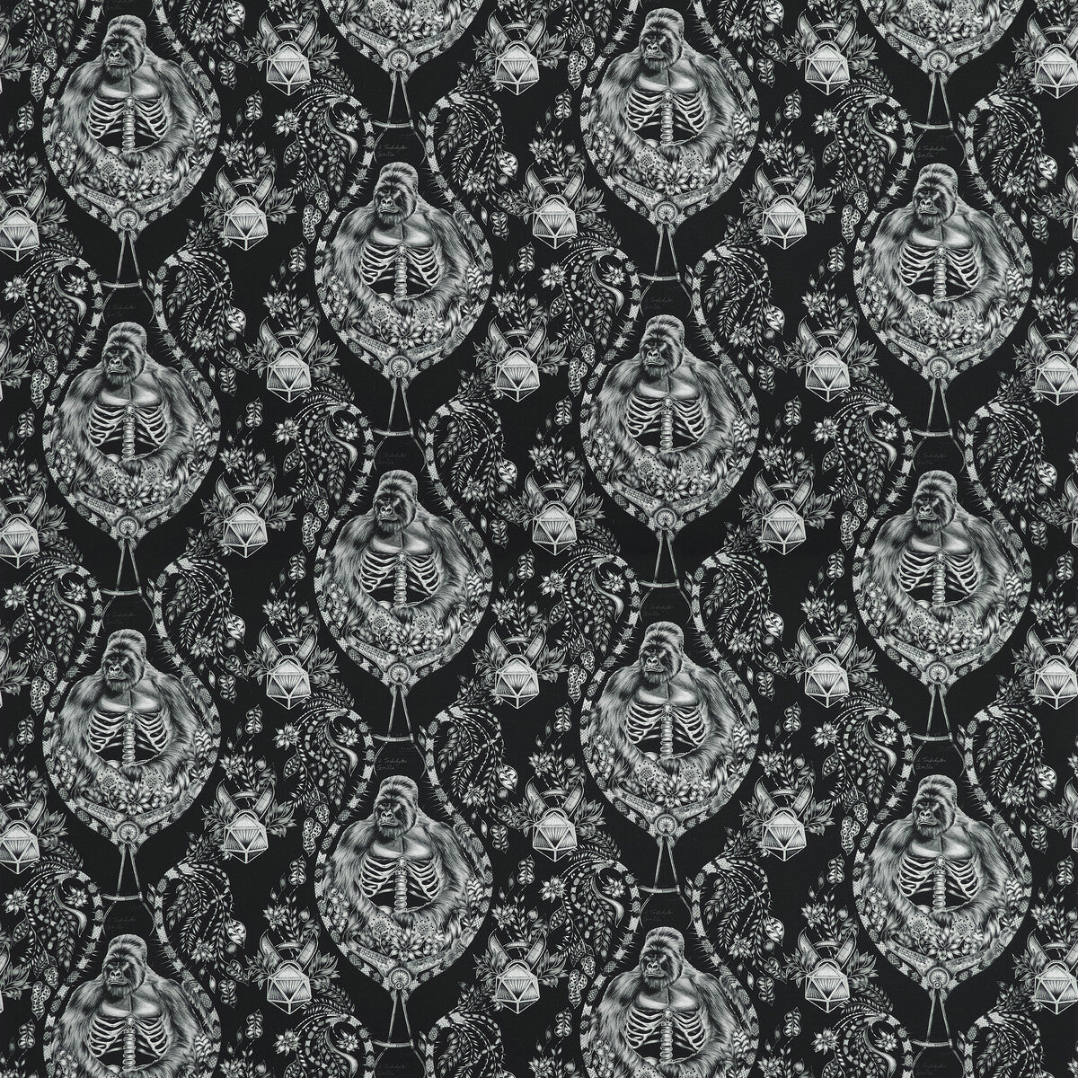 Silverback Satin fabric in black color - pattern F1486/01.CAC.0 - by Clarke And Clarke in the Wilderie By Emma J Shipley For C&C collection