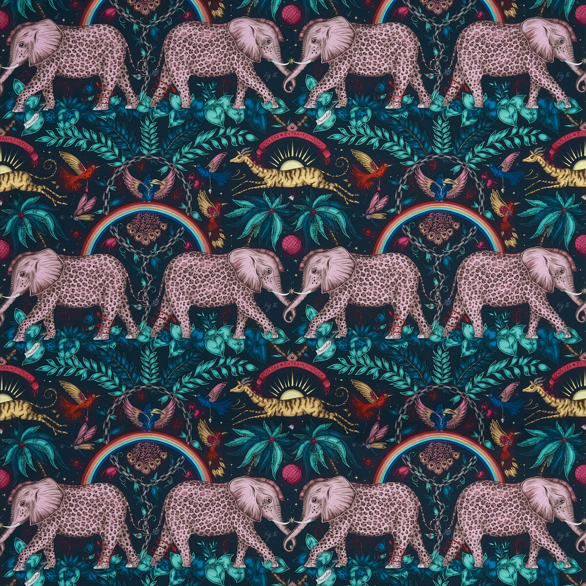 Zambezi Satin fabric in navy color - pattern F1487/02.CAC.0 - by Clarke And Clarke in the Wilderie By Emma J Shipley For C&C collection