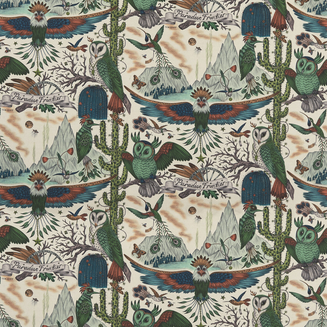 Frontier Linen fabric in green color - pattern F1489/03.CAC.0 - by Clarke And Clarke in the Wilderie By Emma J Shipley For C&amp;C collection