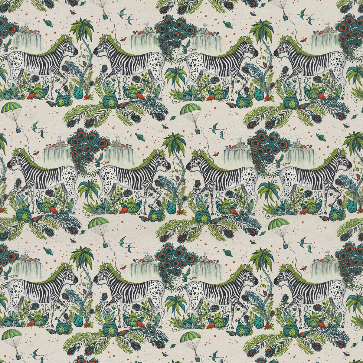 Lost World Linen fabric in green color - pattern F1491/01.CAC.0 - by Clarke And Clarke in the Wilderie By Emma J Shipley For C&C collection