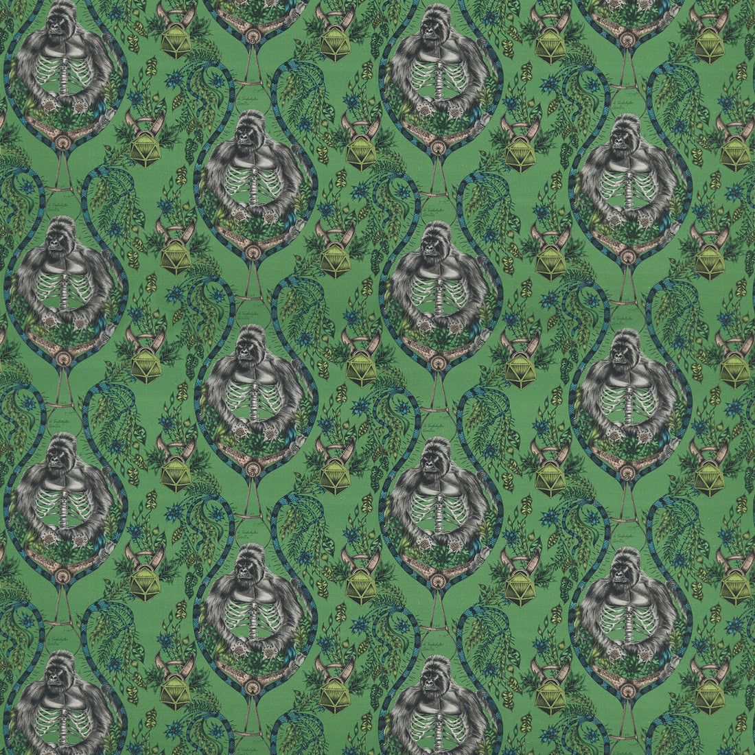 Silverback Linen fabric in green color - pattern F1494/01.CAC.0 - by Clarke And Clarke in the Wilderie By Emma J Shipley For C&amp;C collection