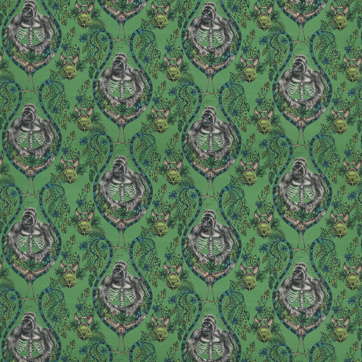 Silverback Linen fabric in green color - pattern F1494/01.CAC.0 - by Clarke And Clarke in the Wilderie By Emma J Shipley For C&C collection