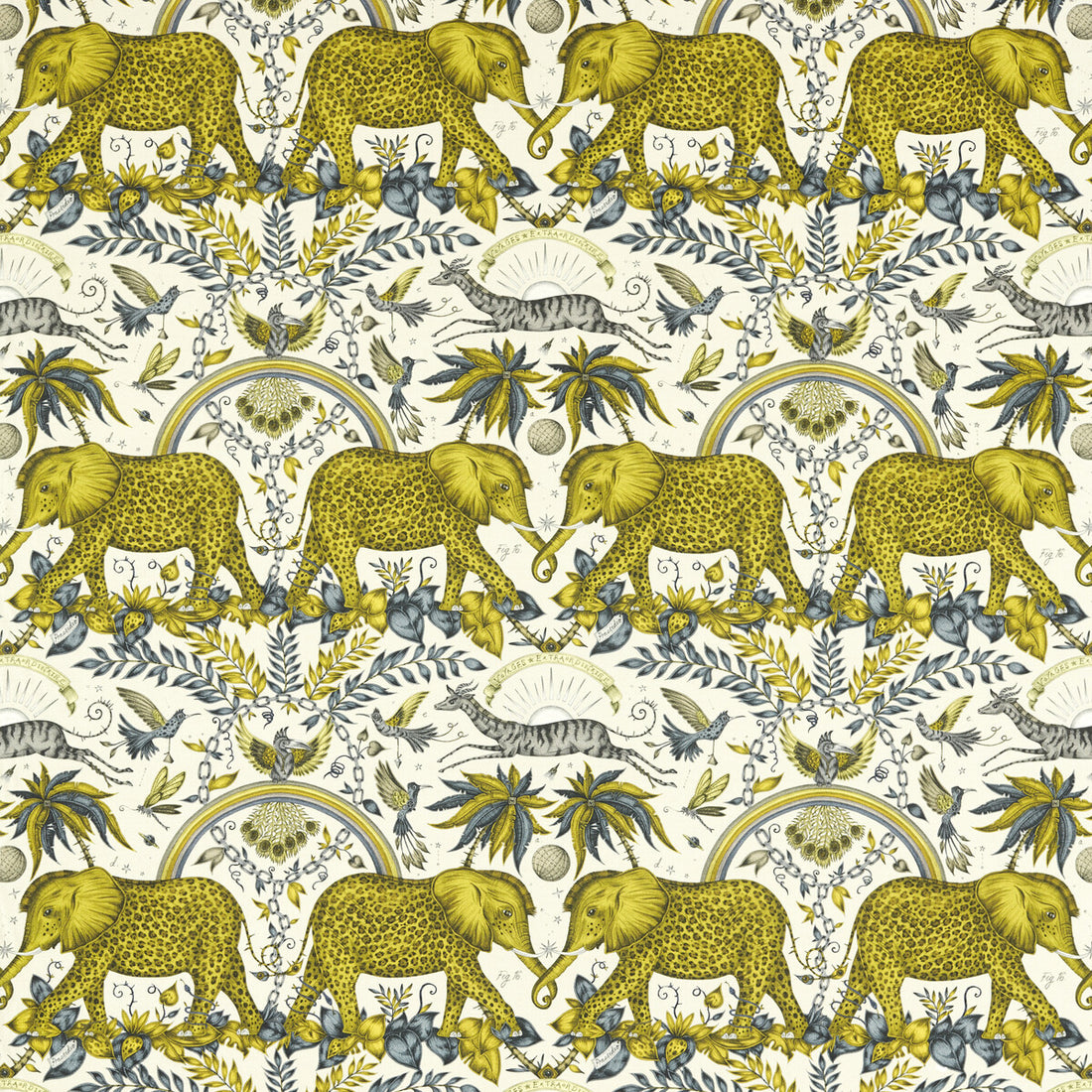 Zambezi Linen fabric in gold color - pattern F1495/01.CAC.0 - by Clarke And Clarke in the Wilderie By Emma J Shipley For C&amp;C collection
