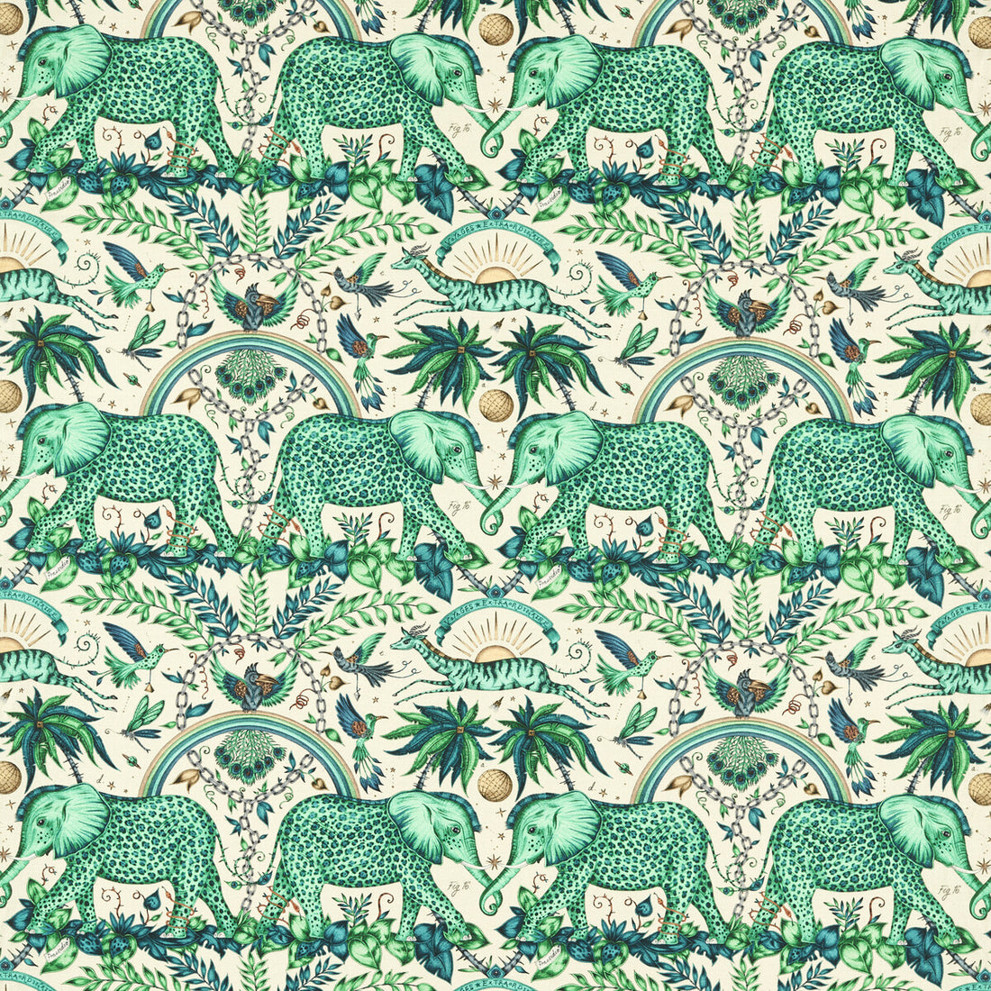 Zambezi Linen fabric in green color - pattern F1495/02.CAC.0 - by Clarke And Clarke in the Wilderie By Emma J Shipley For C&amp;C collection