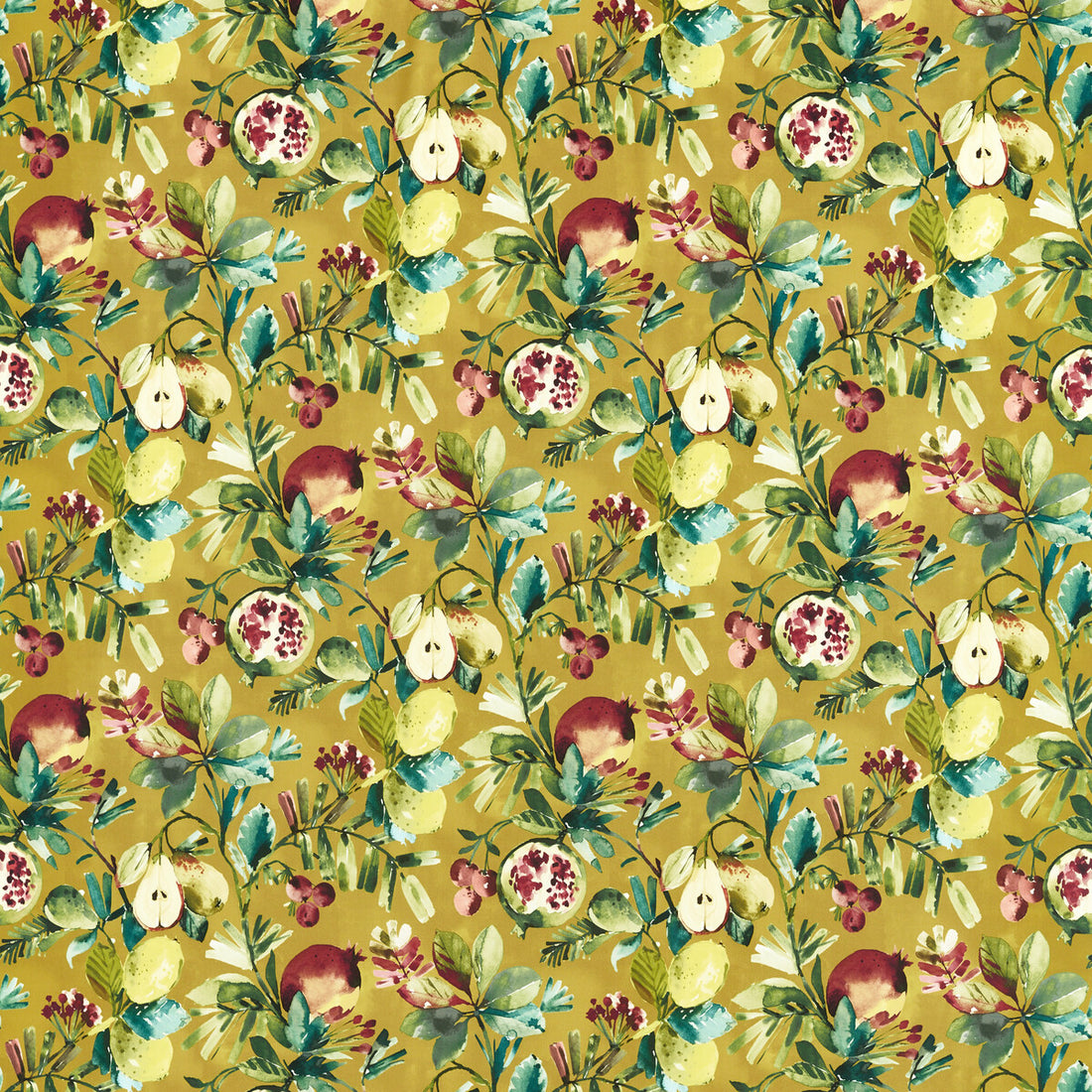 Fruta fabric in ochre velvet color - pattern F1515/03.CAC.0 - by Clarke And Clarke in the Amazonia By Studio G For C&amp;C collection
