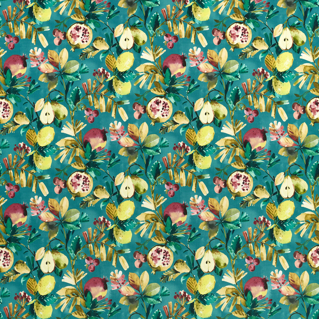 Fruta fabric in teal velvet color - pattern F1515/04.CAC.0 - by Clarke And Clarke in the Amazonia By Studio G For C&amp;C collection