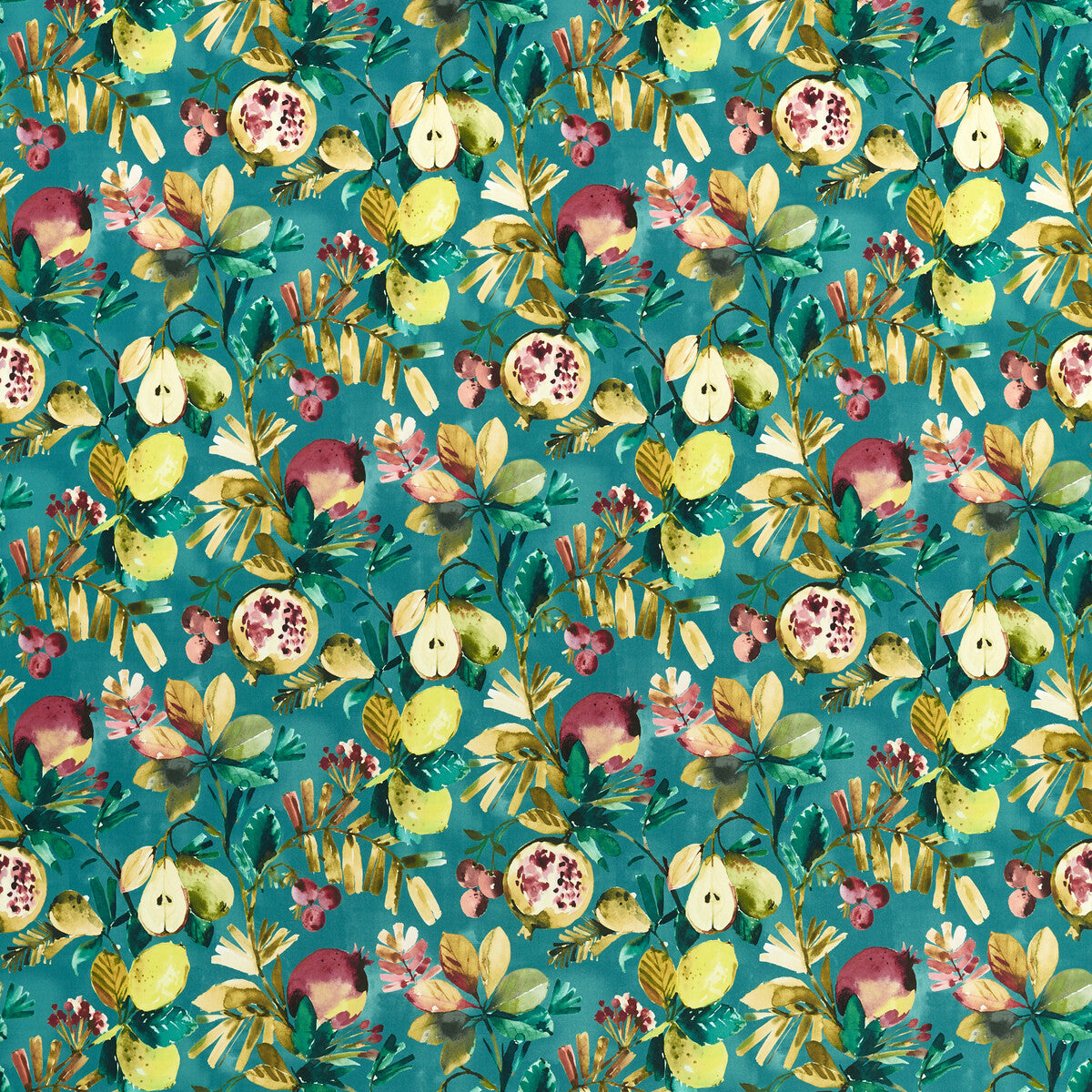 Fruta fabric in teal velvet color - pattern F1515/04.CAC.0 - by Clarke And Clarke in the Amazonia By Studio G For C&C collection