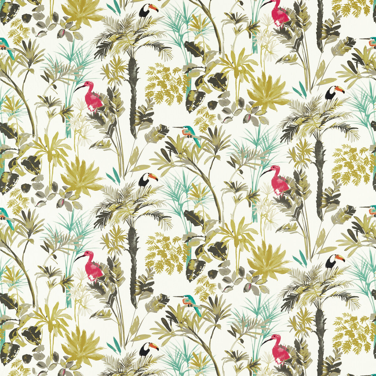 Palm fabric in charcoal/citron color - pattern F1518/01.CAC.0 - by Clarke And Clarke in the Amazonia By Studio G For C&C collection