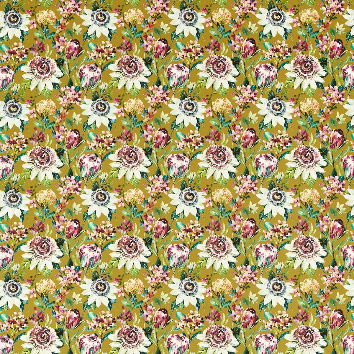 Paradise fabric in ochre velvet color - pattern F1520/03.CAC.0 - by Clarke And Clarke in the Amazonia By Studio G For C&C collection