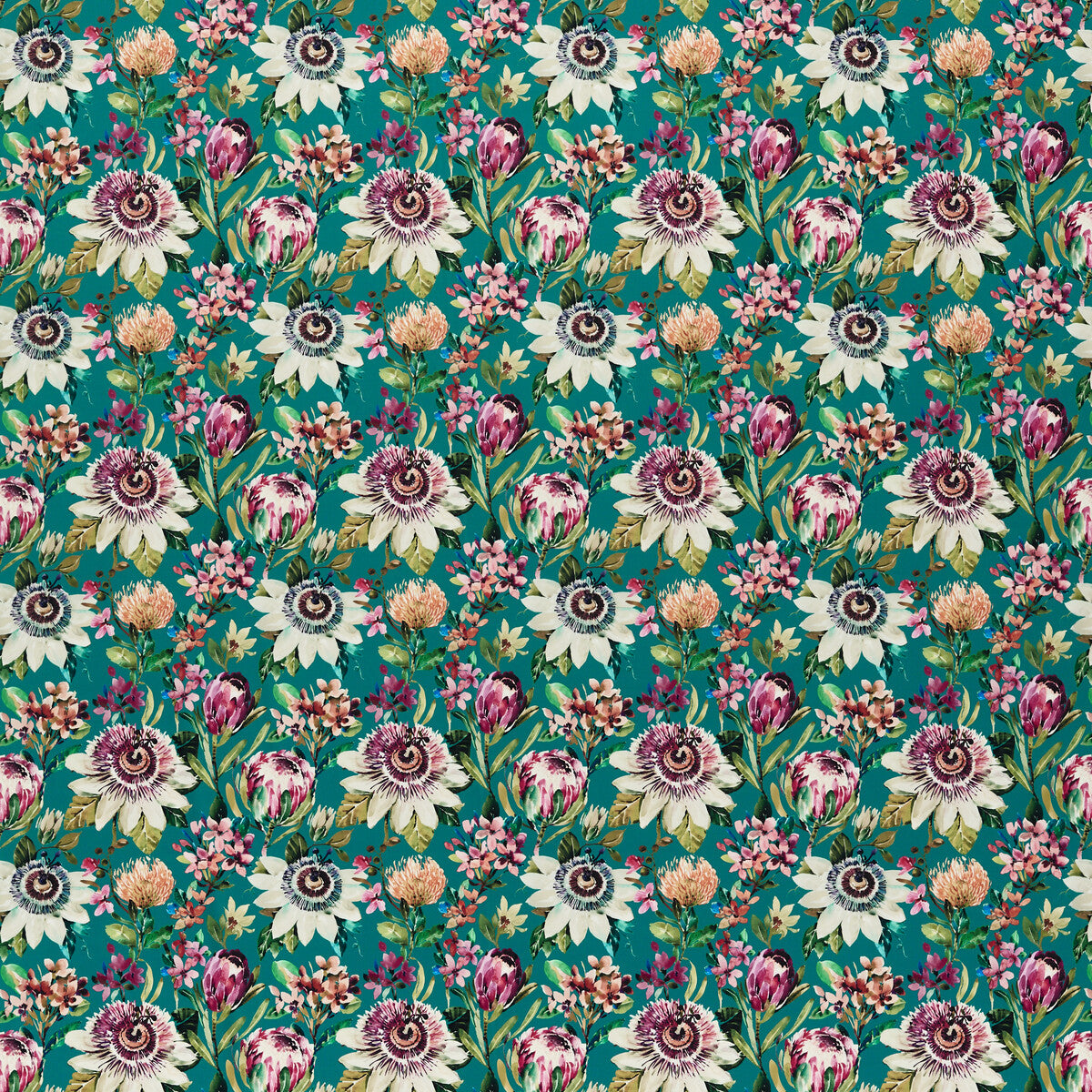 Paradise fabric in teal velvet color - pattern F1520/04.CAC.0 - by Clarke And Clarke in the Amazonia By Studio G For C&C collection