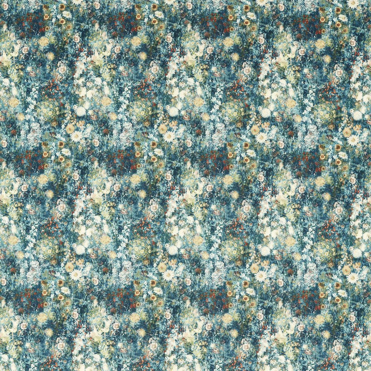 Rosedene fabric in denim/spice color - pattern F1539/02.CAC.0 - by Clarke And Clarke in the Country Escape By Studio G For C&C collection