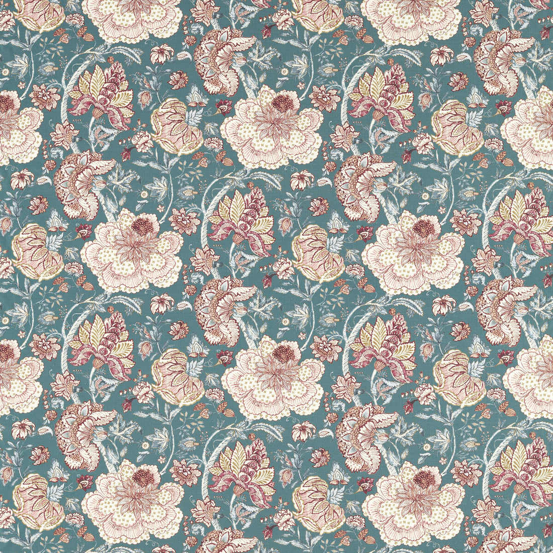 Lucienne fabric in teal color - pattern F1542/04.CAC.0 - by Clarke And Clarke in the Clarke &amp; Clarke Vintage collection