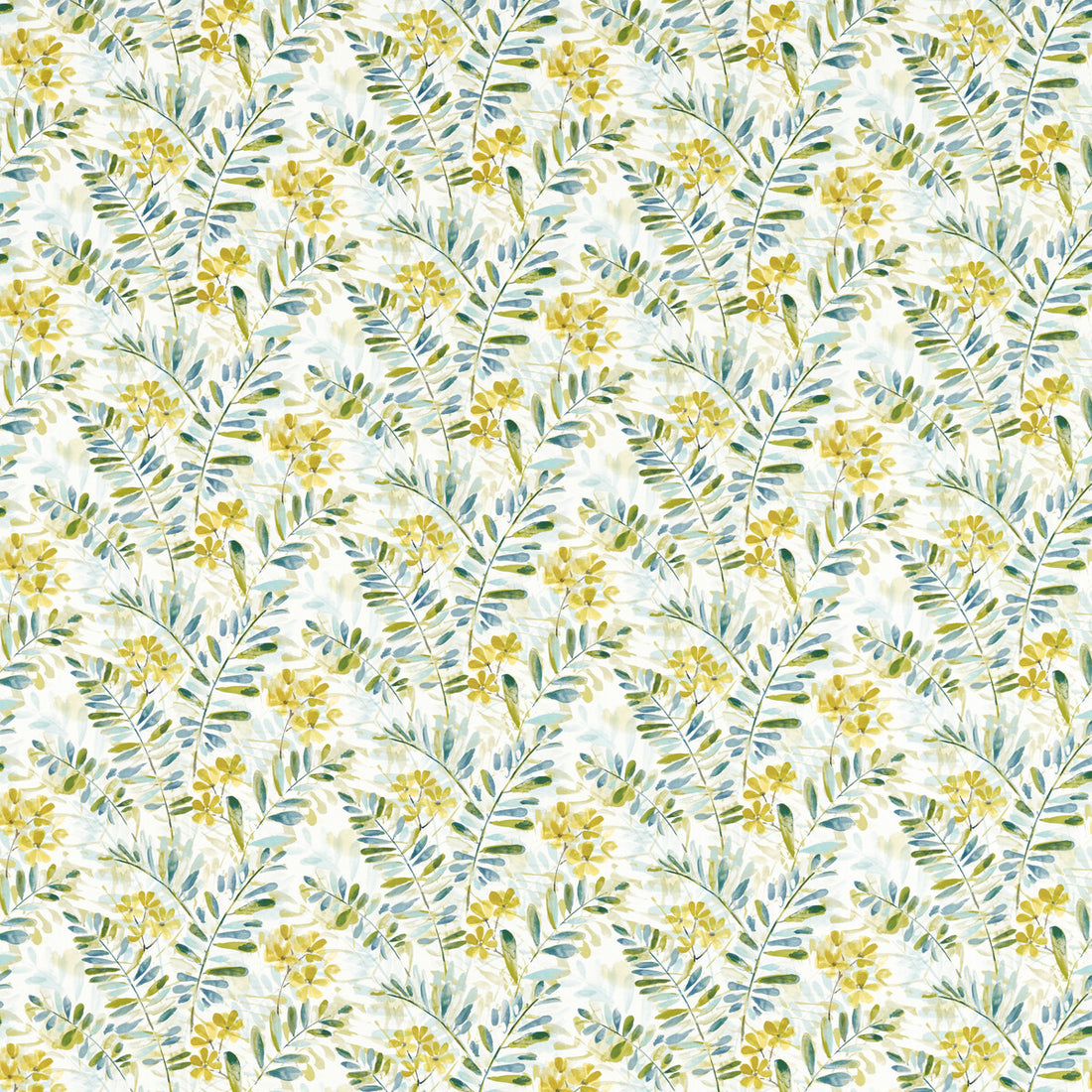 New Grove fabric in denim/citrus color - pattern F1560/02.CAC.0 - by Clarke And Clarke in the Country Escape By Studio G For C&amp;C collection