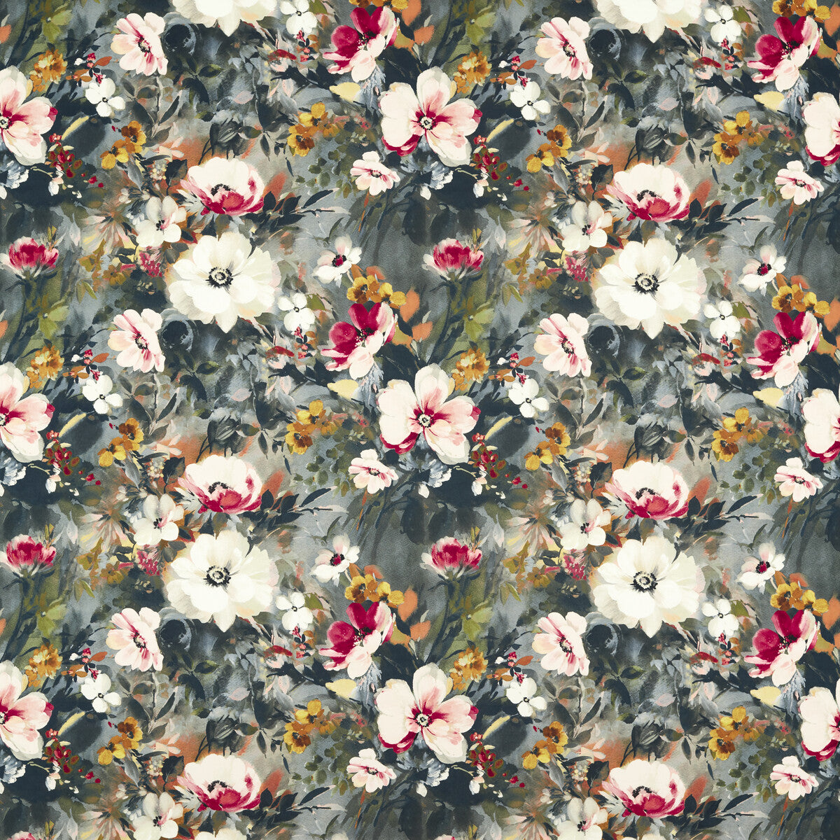 Rugosa fabric in noir velvet color - pattern F1574/02.CAC.0 - by Clarke And Clarke in the Floral Flourish By Studio G For C&C collection