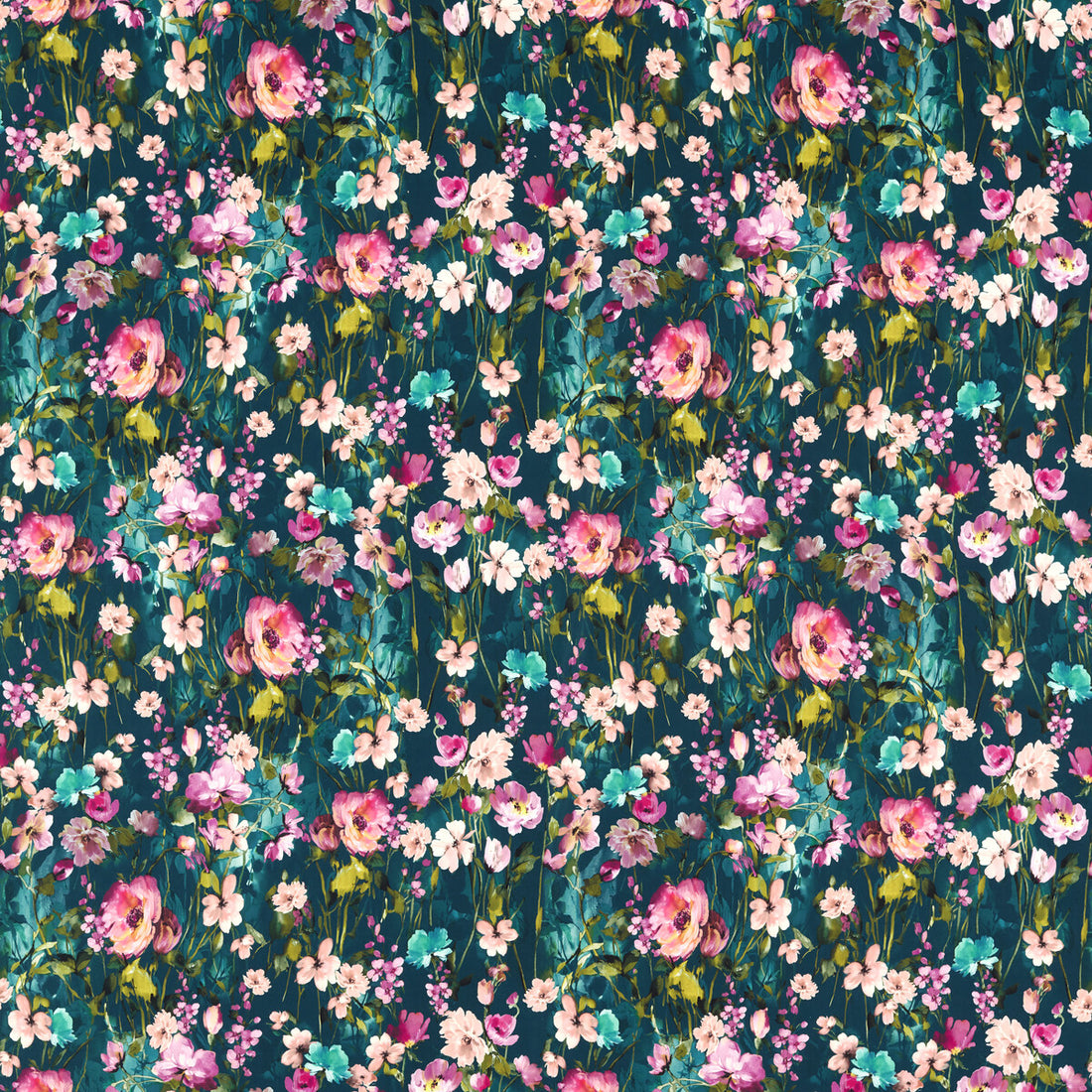 Wild Meadow fabric in kingfisher velvet color - pattern F1575/01.CAC.0 - by Clarke And Clarke in the Floral Flourish By Studio G For C&amp;C collection