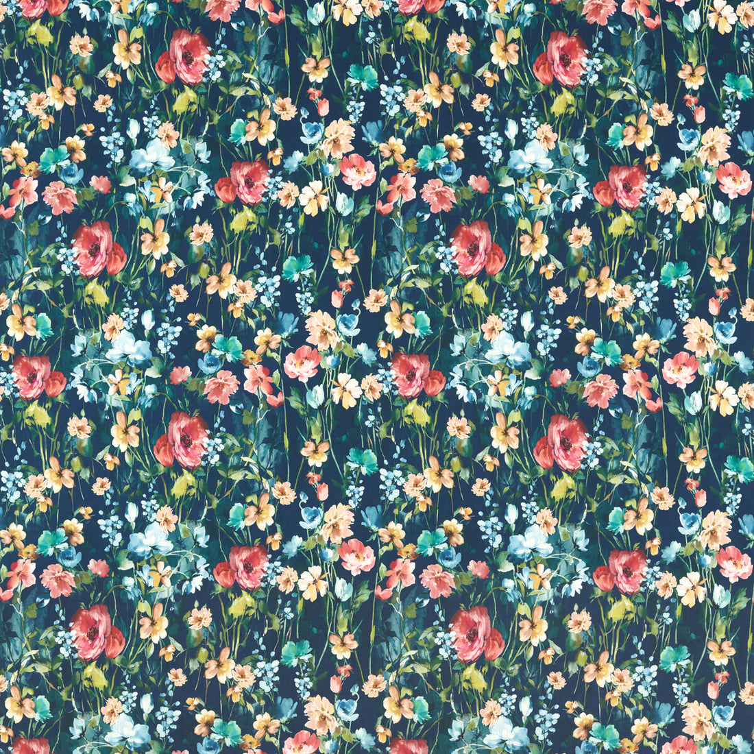 Wild Meadow fabric in midnight velvet color - pattern F1575/02.CAC.0 - by Clarke And Clarke in the Floral Flourish By Studio G For C&amp;C collection