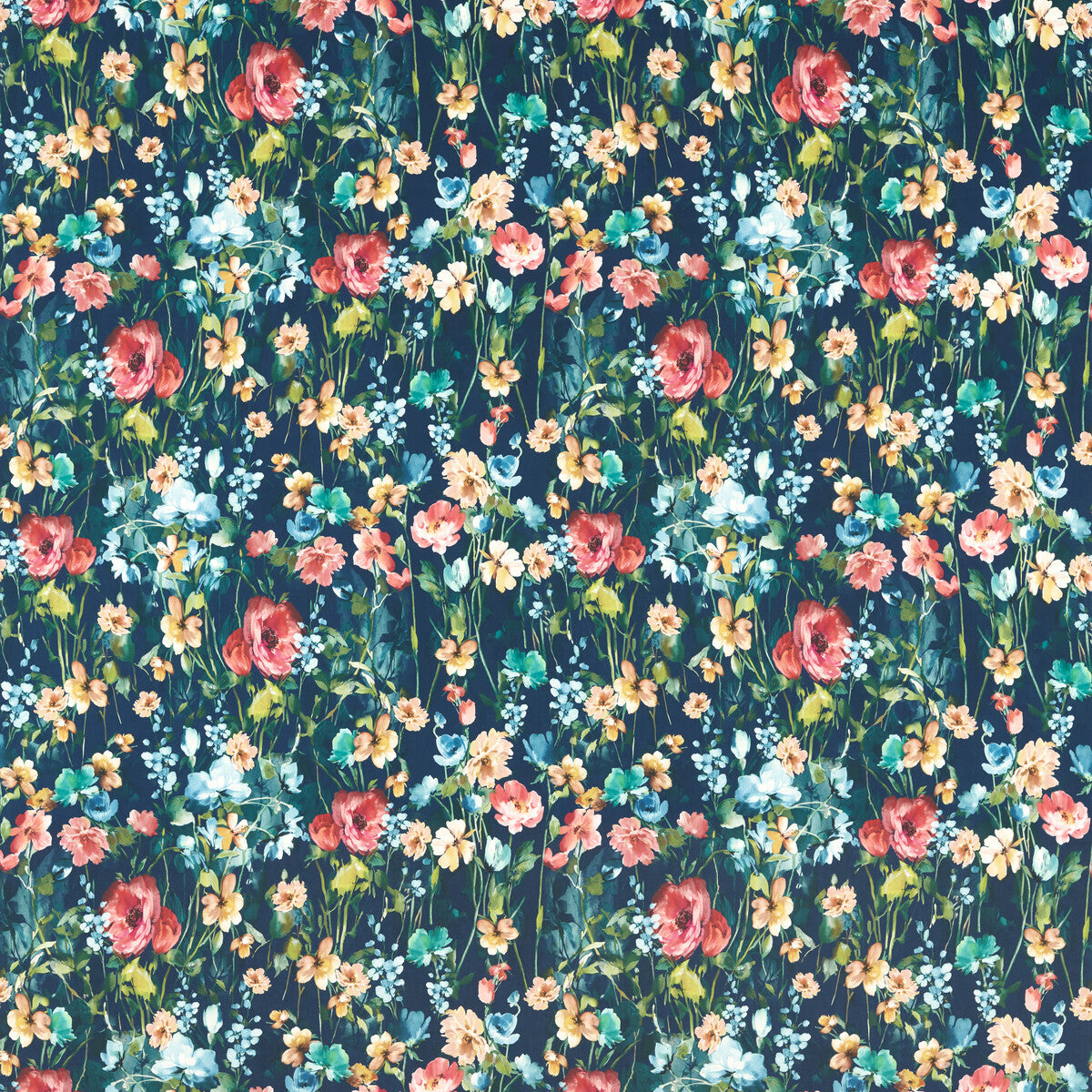 Wild Meadow fabric in midnight velvet color - pattern F1575/02.CAC.0 - by Clarke And Clarke in the Floral Flourish By Studio G For C&C collection