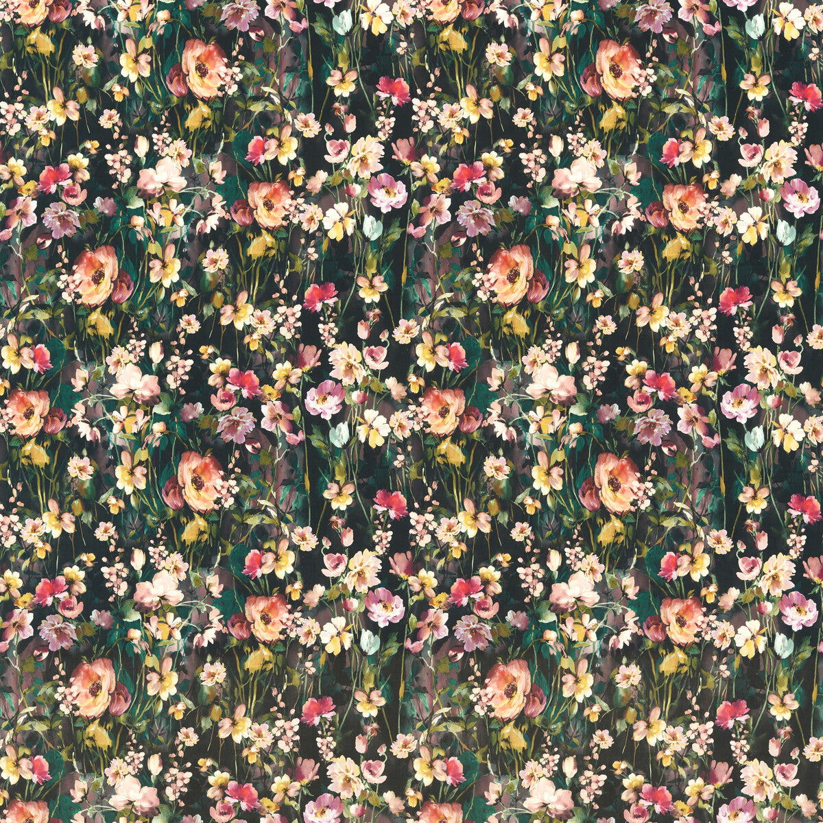 Wild Meadow fabric in noir velvet color - pattern F1575/04.CAC.0 - by Clarke And Clarke in the Floral Flourish By Studio G For C&C collection
