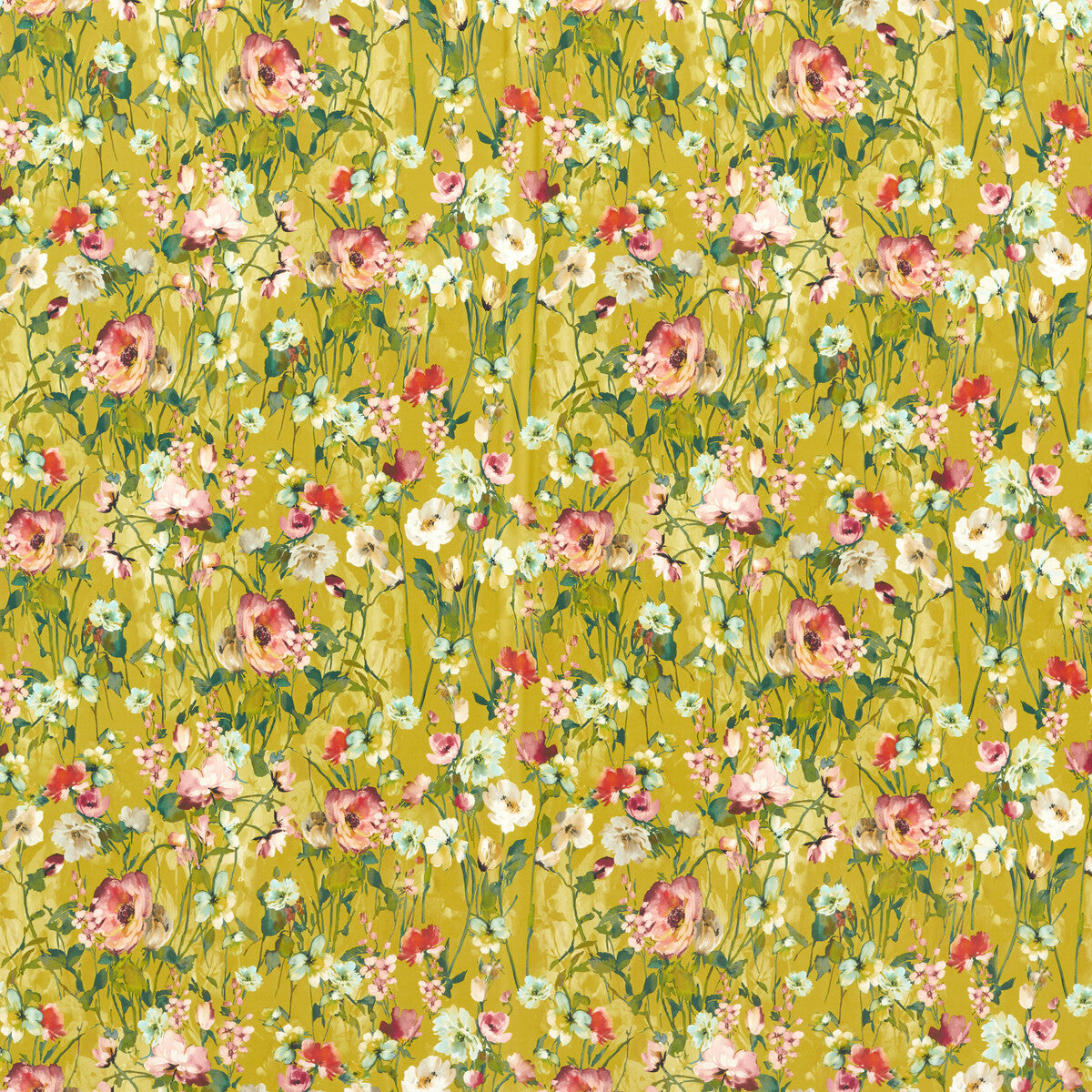 Wild Meadow fabric in ochre velvet color - pattern F1575/05.CAC.0 - by Clarke And Clarke in the Floral Flourish By Studio G For C&C collection