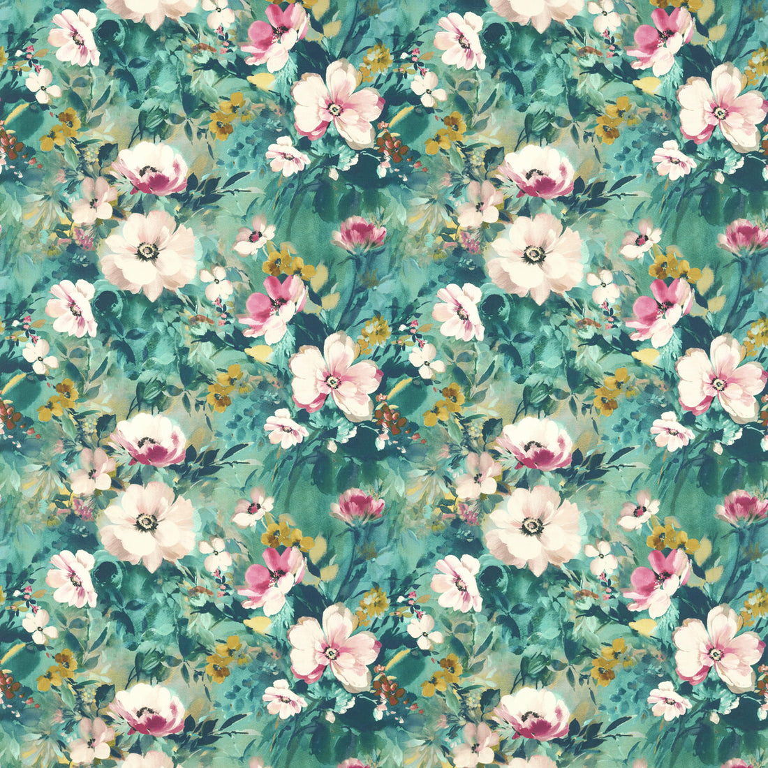 Rugosa fabric in kingfisher color - pattern F1579/01.CAC.0 - by Clarke And Clarke in the Floral Flourish By Studio G For C&amp;C collection