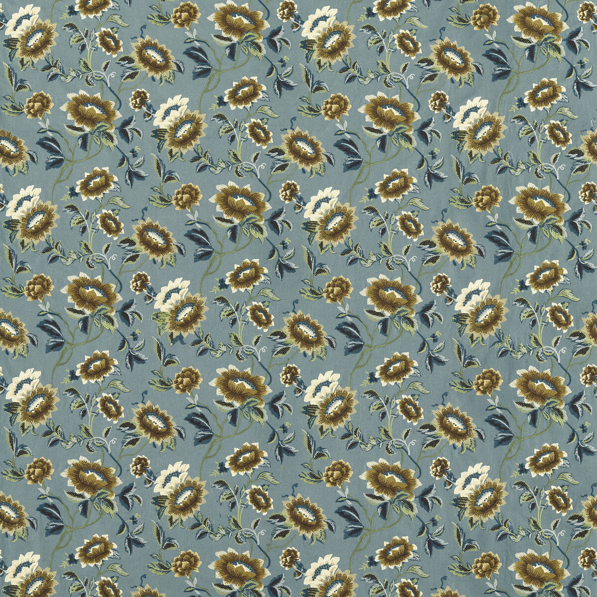 Tonquin fabric in chartreuse/denim emb color - pattern F1580/01.CAC.0 - by Clarke And Clarke in the Clarke & Clarke Botanical Wonders Fabric collection